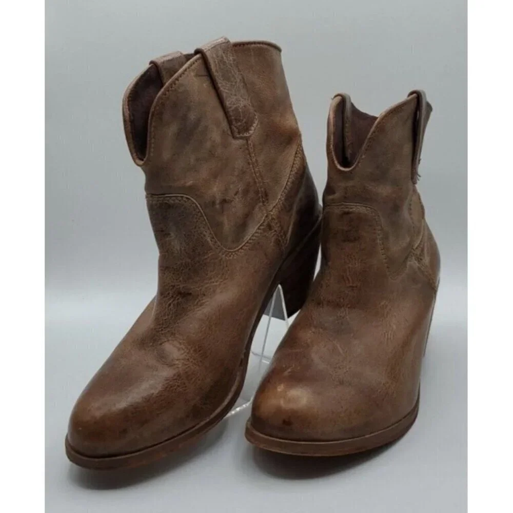 Corral Womens Brown Tan Distressed Leather Western Cowboy Ankle Boots Sz 7